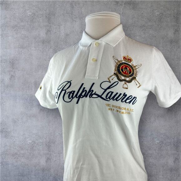 Ralph Lauren Tops - Ralph Lauren Embroidred Crest Logo Polo Shirt Slim Fitted SS White Size Large
